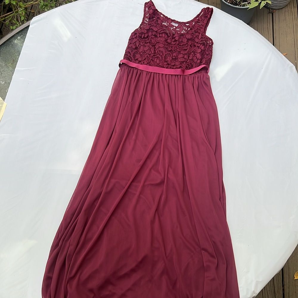 David's Bridal Burgundy Lace Maxi Dress
